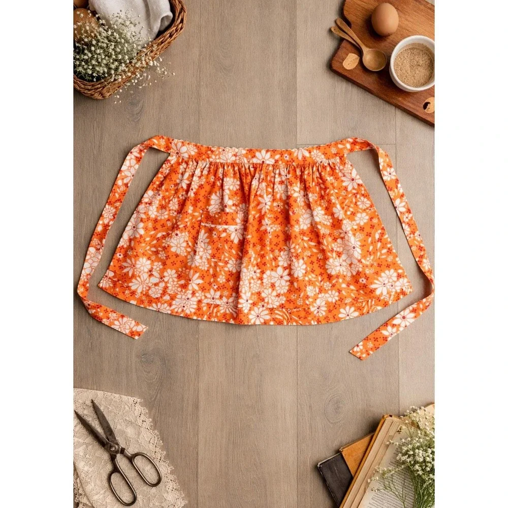 Retro Half Apron‎ MCM Kitchen Orange Floral 17